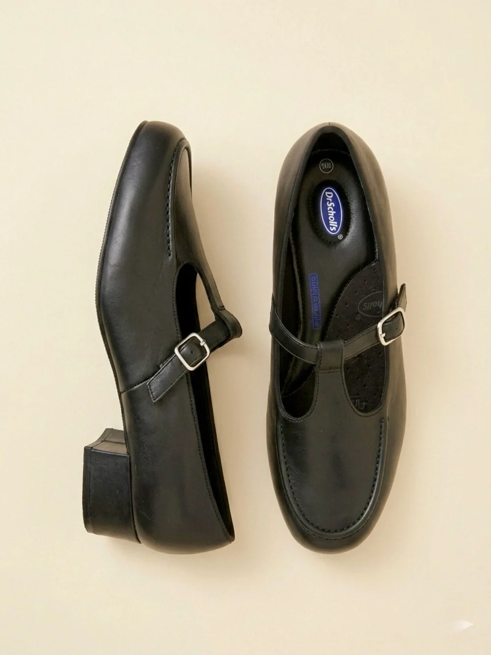 Dr. Scholl's Leather T-Strap Comfort Mary Jane Pumps Black Size 11 W Wide Width - Picture 2 of 13